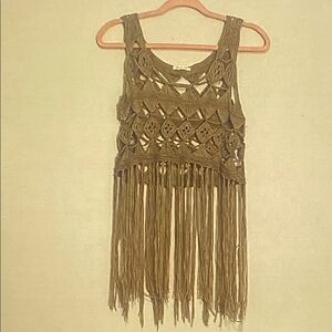Crochet Fringe Tank Top in Olive